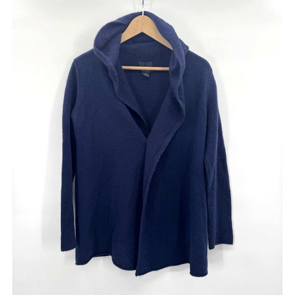 Cynthia Rowley Navy Cardigan Sweater Medium Cashmere Hooded Fisherman Preppy